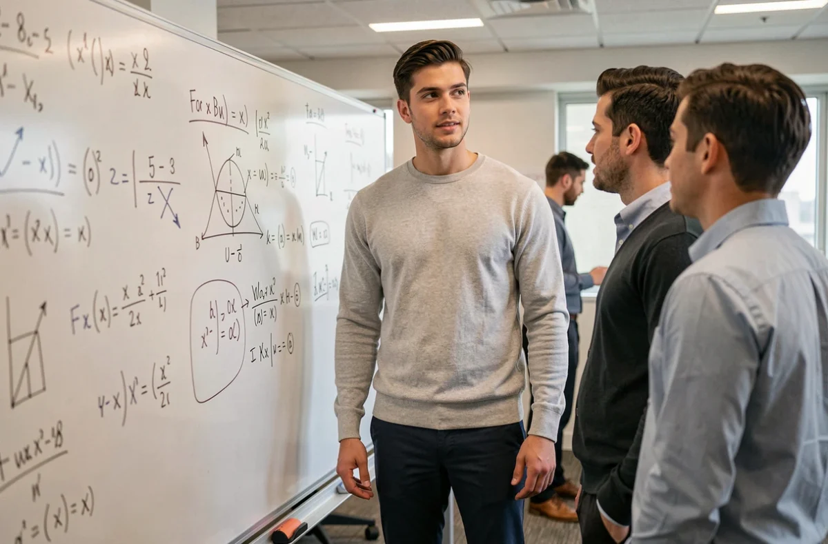 Comparaison de taille entre un grand entrepreneur et ses collègues en salle de réunion, évoquant la stature physique d'Arthur Mensch