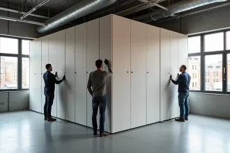 Assemblage de cloisons modulaires pour salle de réunion démontable dans un bureau moderne à Lille