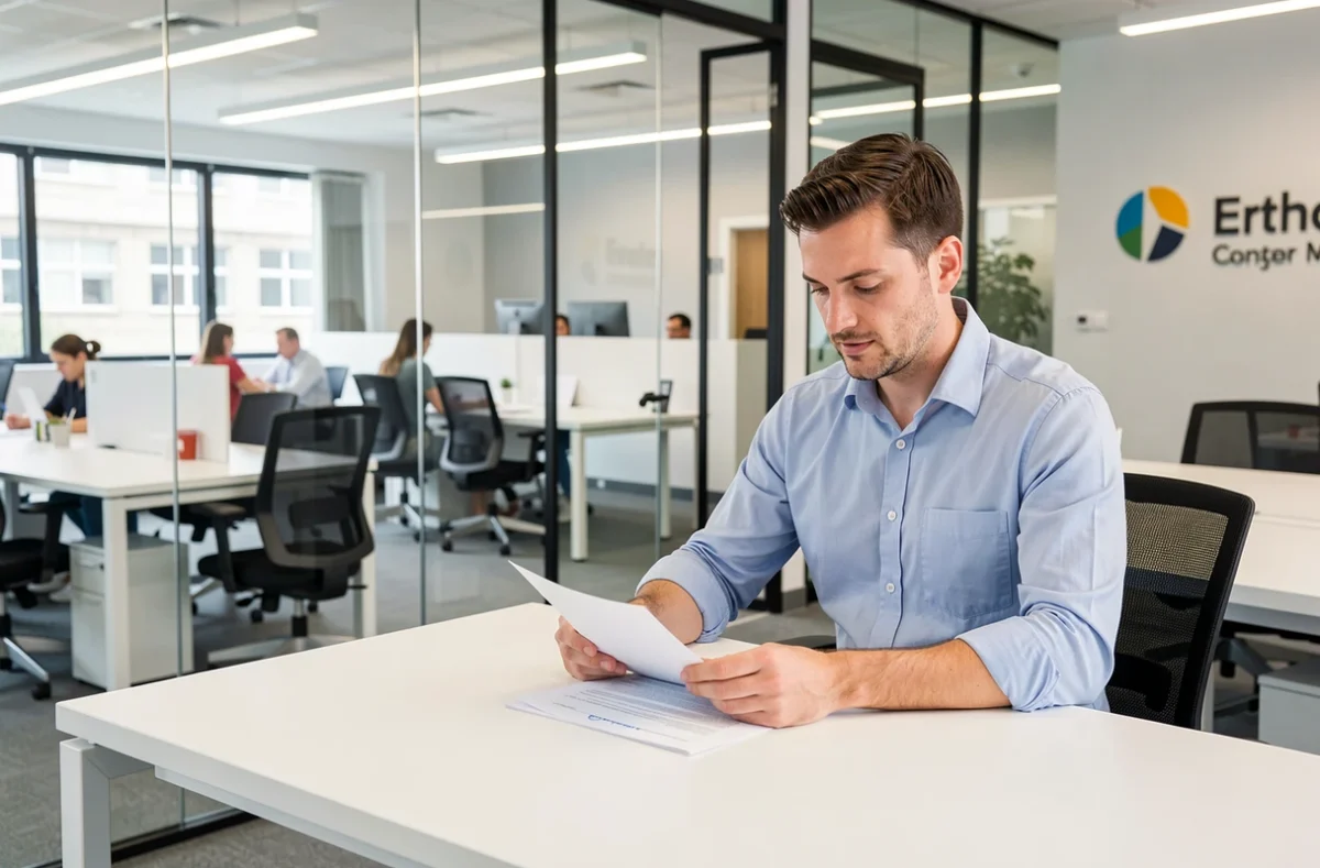 Capcowork Angers avec bureau privatif en verre et professionnel examinant des documents