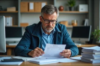 Chercheur homme étudiant une fiche de salaire dans son bureau