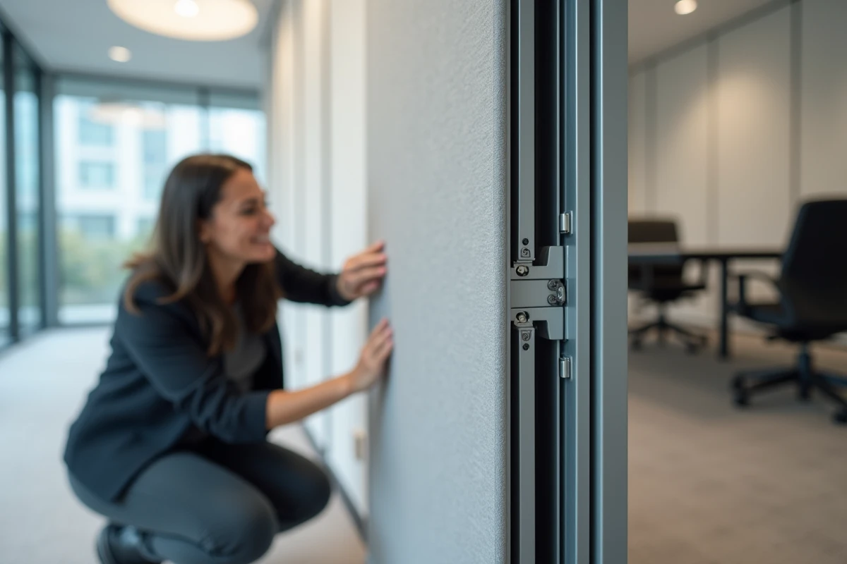 Inspection des connecteurs de cloisons modulaires démontables dans une salle de réunion aménagée à Lille