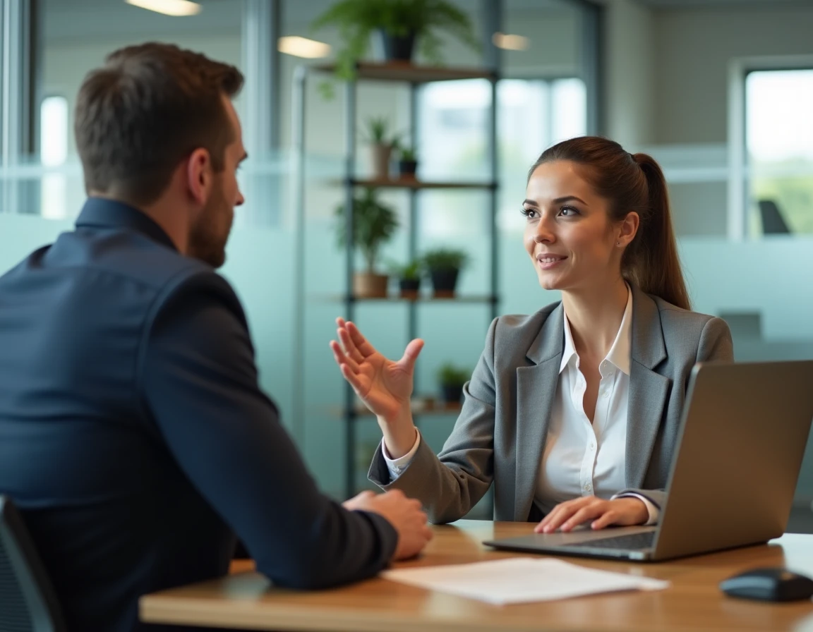 Employée discutant d'une absence avec son manager dans un bureau moderne