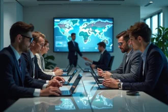 Groupe de professionnels en réunion dans un bureau moderne