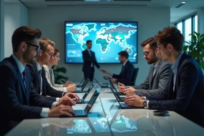 Groupe de professionnels en réunion dans un bureau moderne