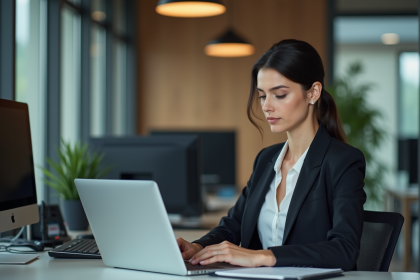 Femme confiante en bureau moderne pour article transformation digitale