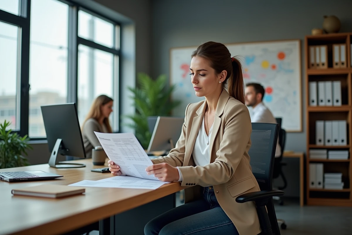 Femme gestionnaire logistique analysant des donn&eacute;es dans un bureau
