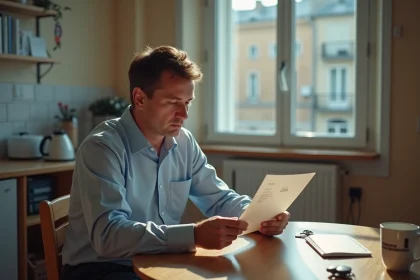 Homme d'âge moyen lisant une lettre du pole emploi