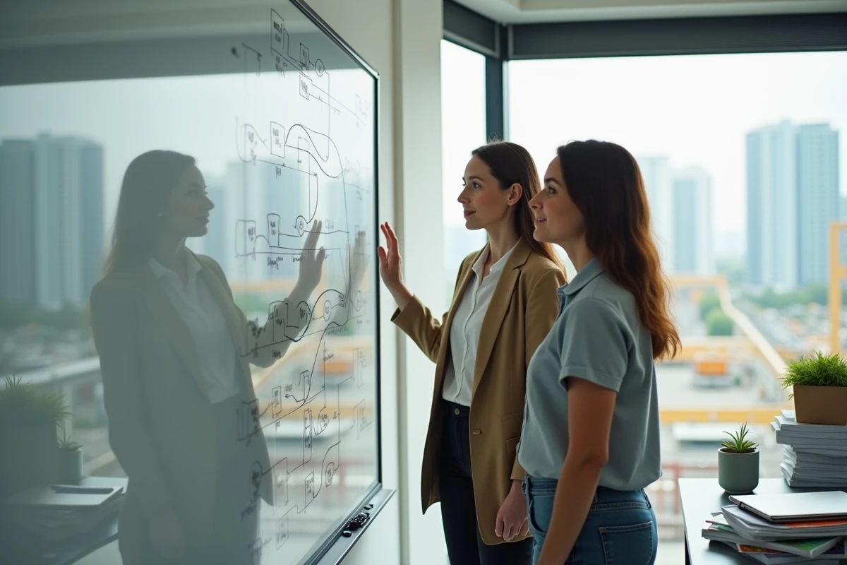 Ingénieures discutant autour d