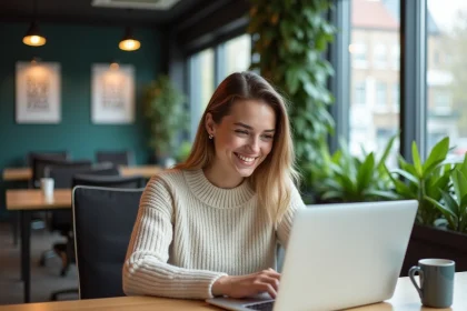 Jeune femme professionnelle souriante dans un espace coworking