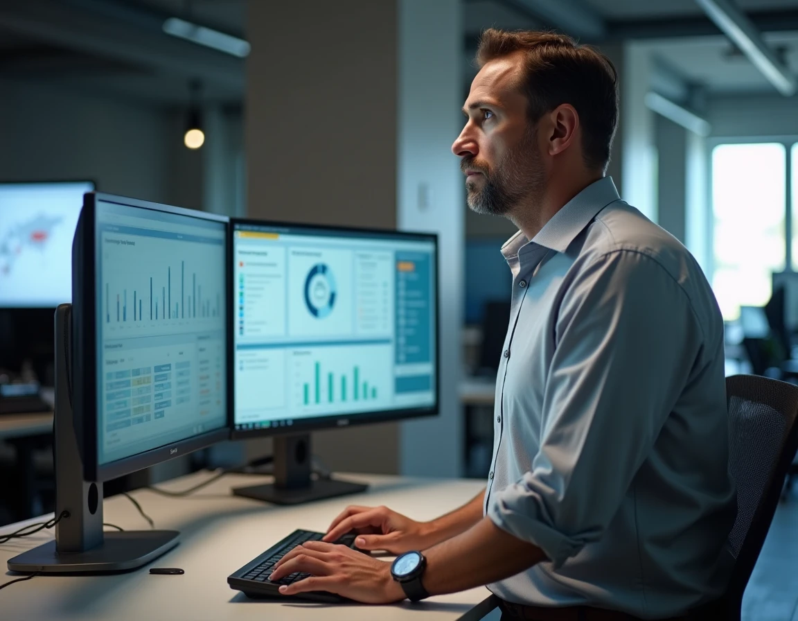 Manager utilisant un logiciel de gestion pour optimiser les coûts opérationnels de son entreprise