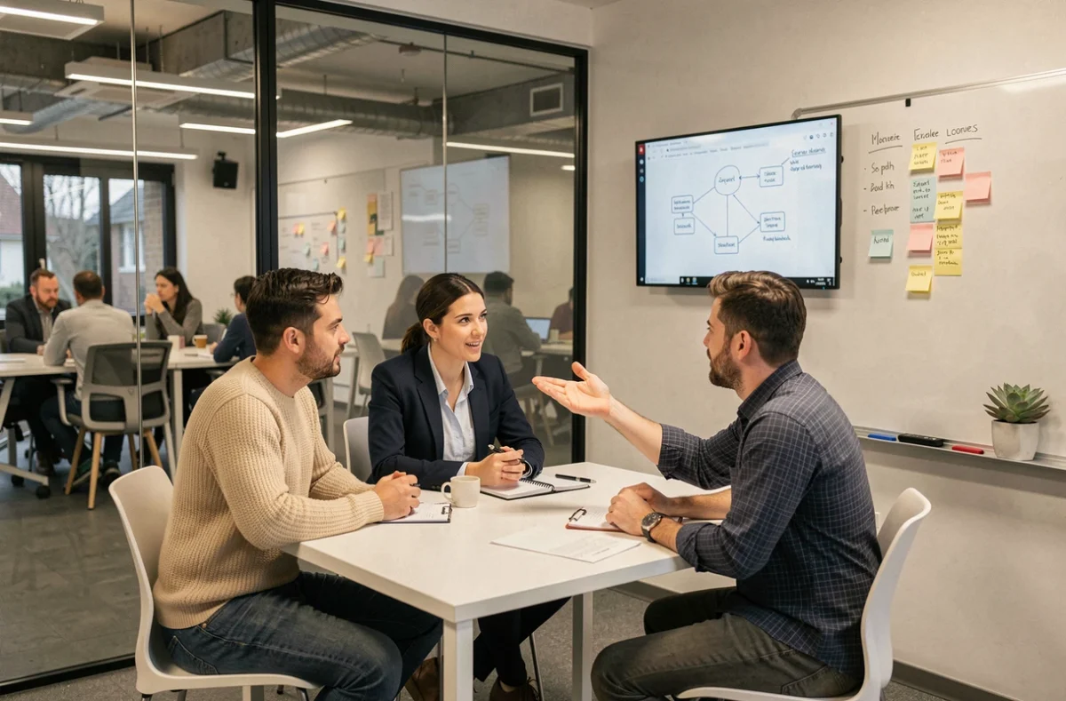 Réunion collaborative dans une salle de travail en espace de coworking à Grenoble